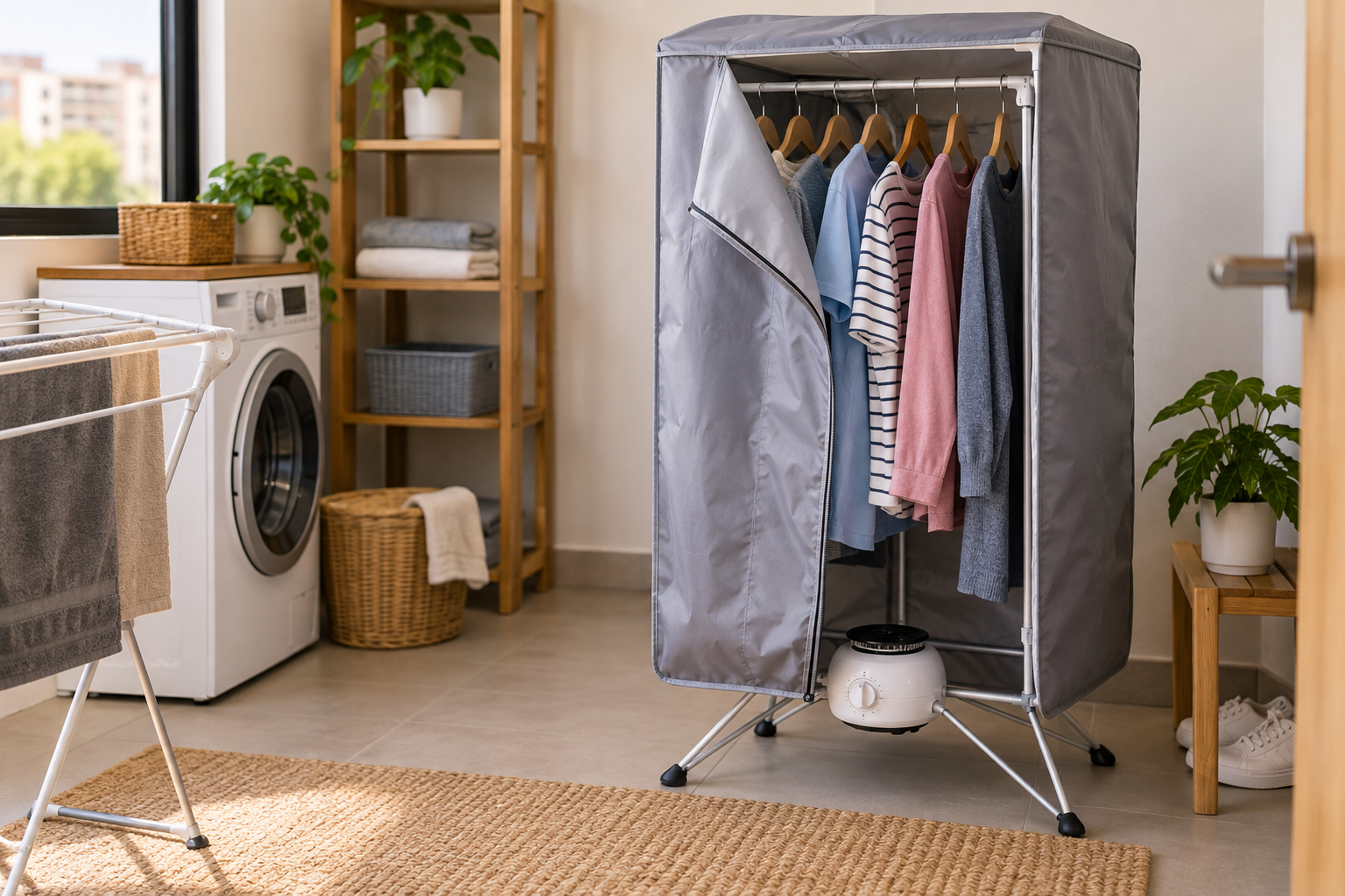 Secador de roupas portátil funciona em apartamento